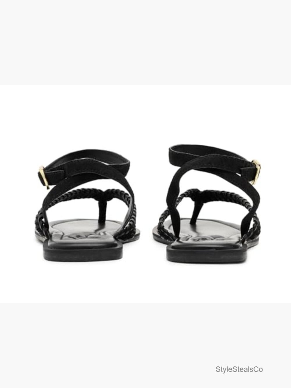 Leather Square Toe Sandals with Adjustable Buckle - Picture 6 of 6